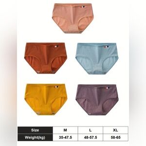 5 Pair Mid Rise Ribbed Briefs for Women